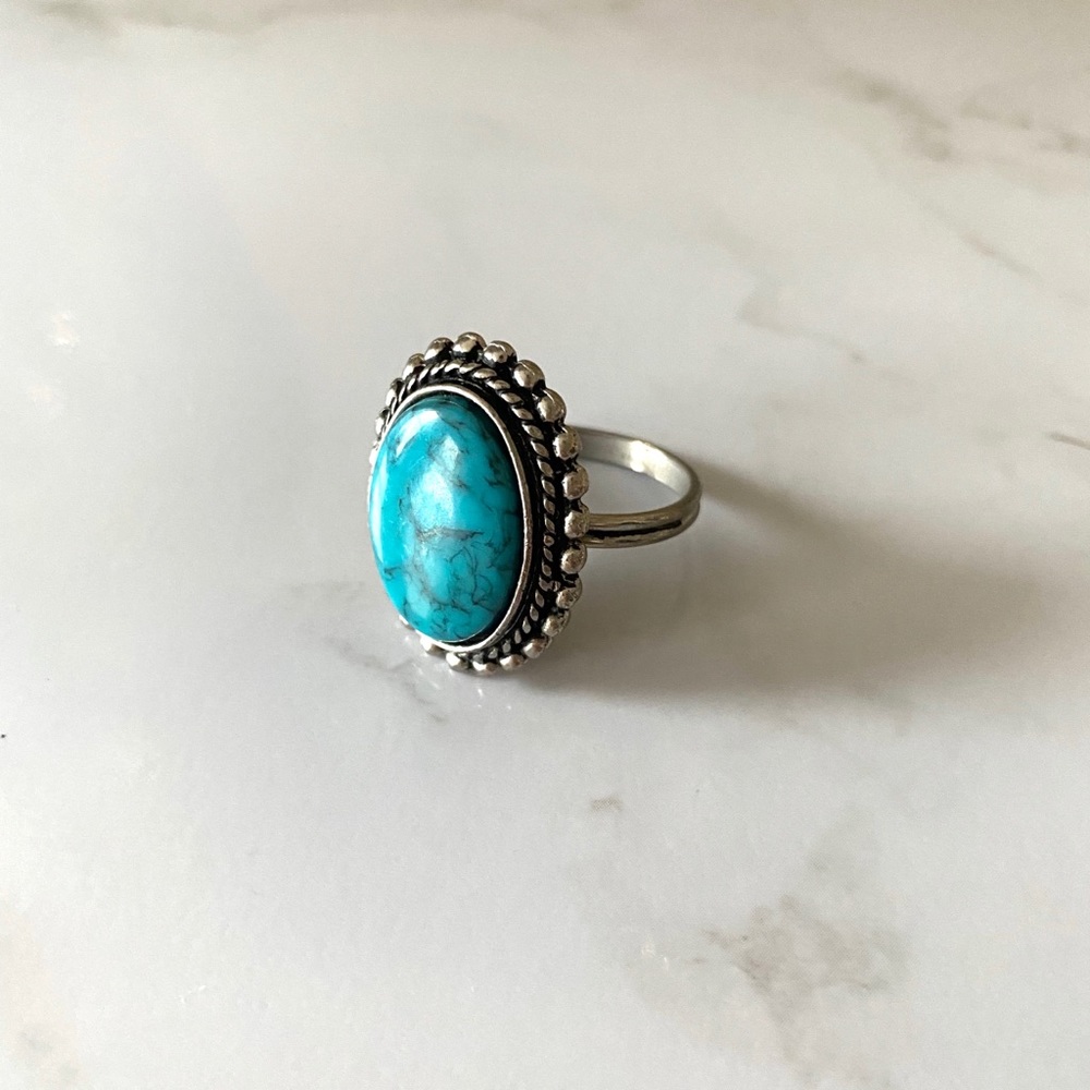 Large Turquoise Stone Adjustable Ring Vintage - image 2